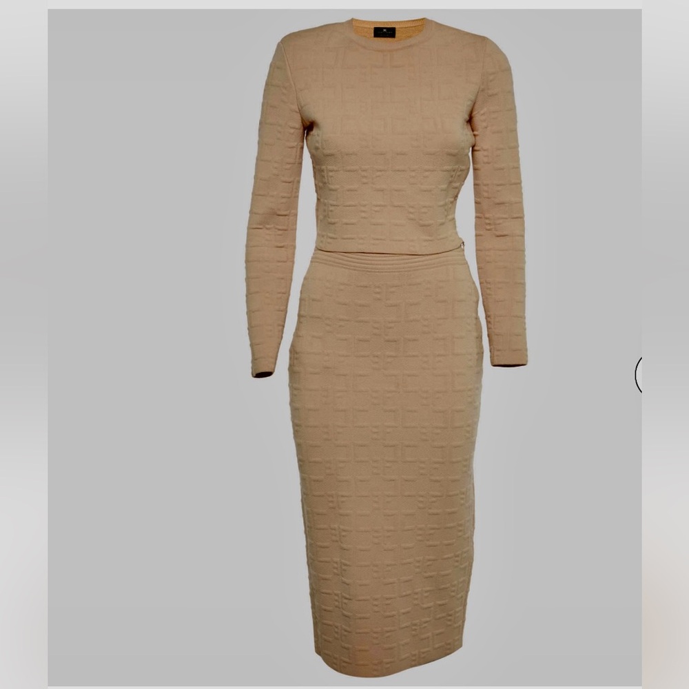 Elisabetta Franchi  Monogram Jacquard Knit Sweater Top and Skirt Set